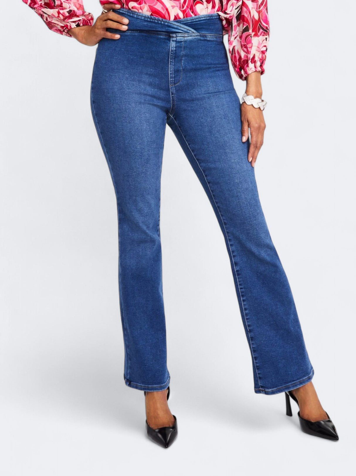 Image for Women's High Rise Asymmetrical Waist Boot cut Jeans,Blue