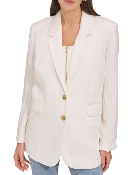 Image for Women's Textured Drapey Organza Two Button Blazer,White