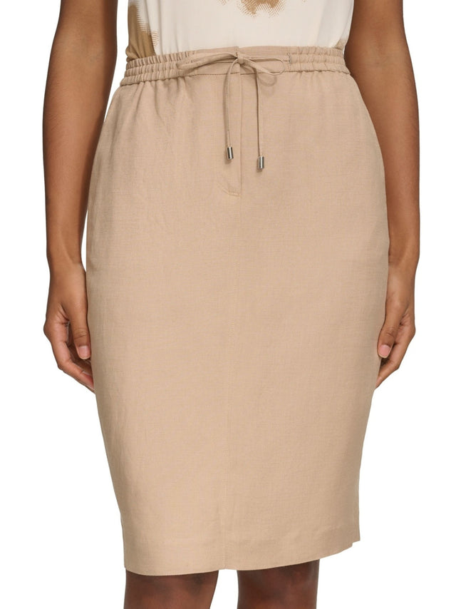Image for Women's Textured Drawstring Waist Pencil Skirt,Beige