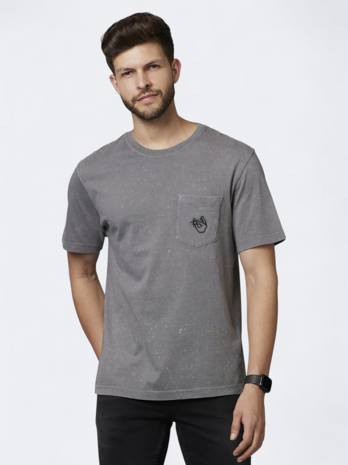 Image for Men's Embroidered T-Shirts,Gray