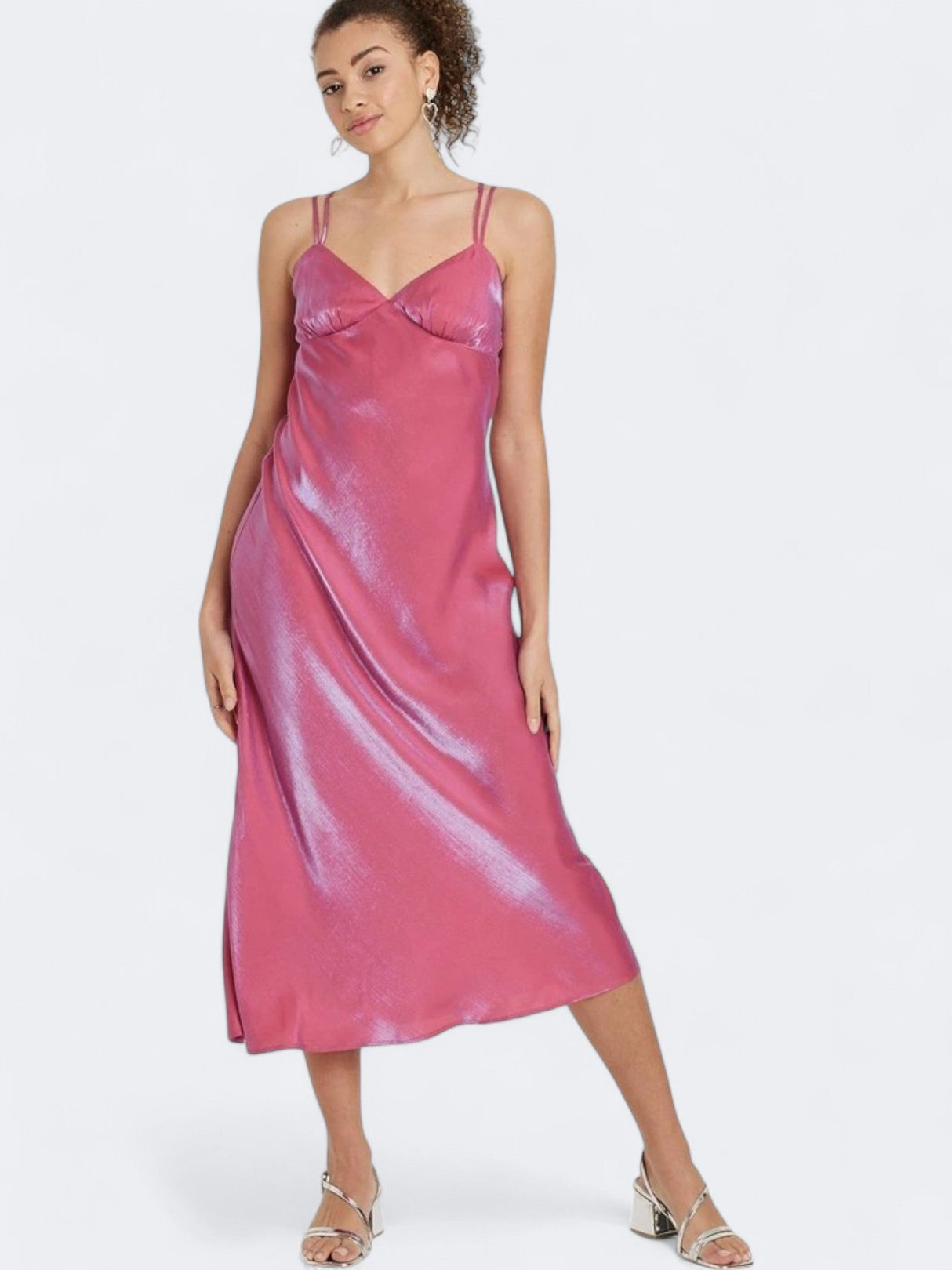 Women's Glitter Iridescent Maxi Slip Dress,Pink