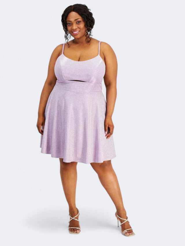 Image for Women's Glitter Trendy Plus Size Cutout Metallic Skater Dress,Purpel