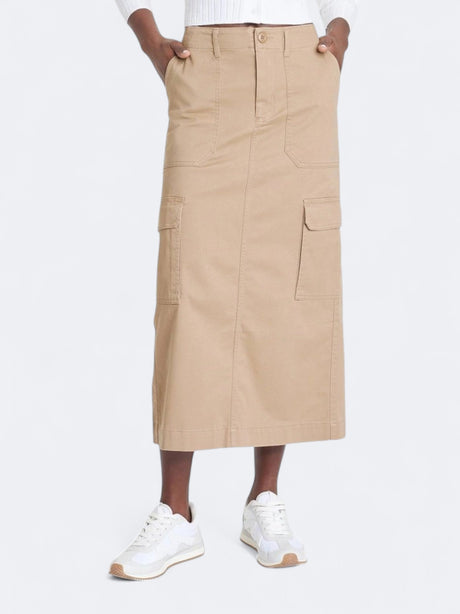 Image for Women's Plain Cargo Midi Skirts,Dark Beige