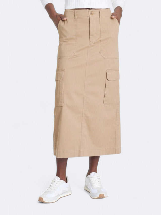 Image for Women's Plain Cargo Midi Skirts,Dark Beige