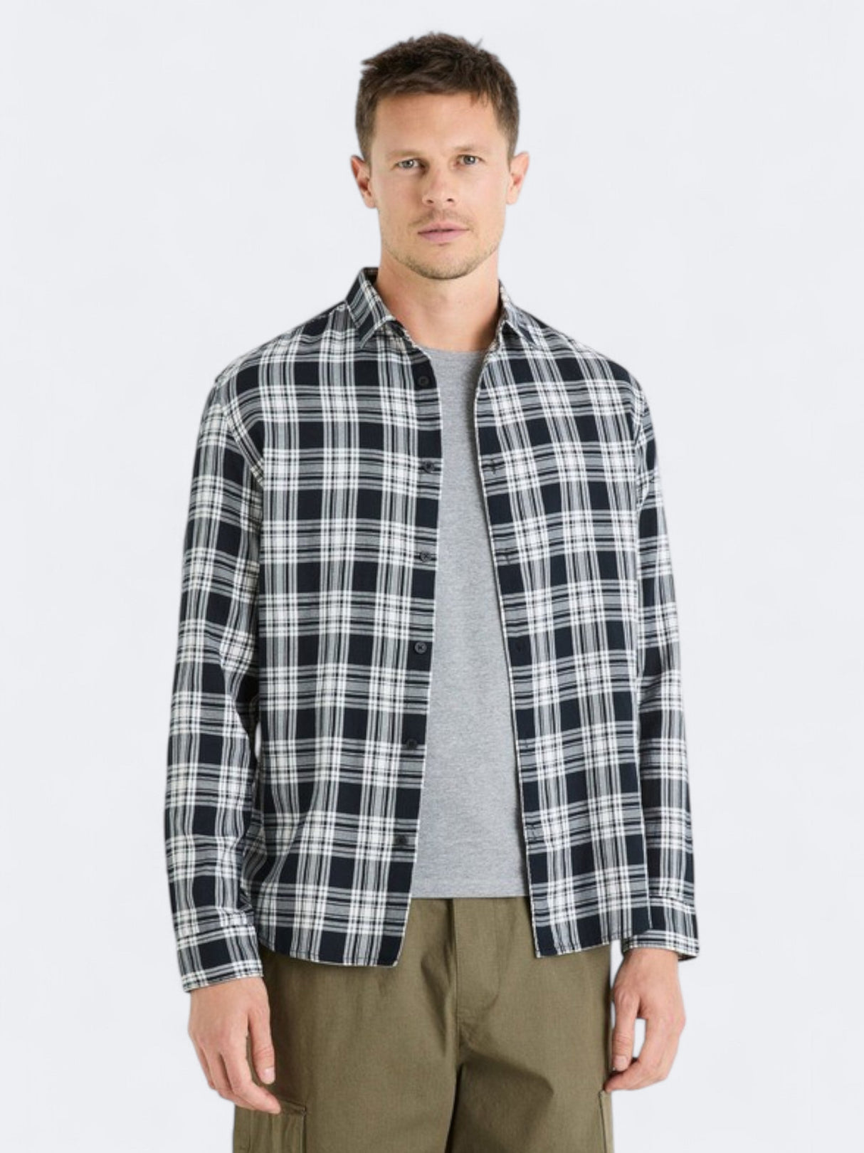 Image for Men's Plaid Shirt,White/Black