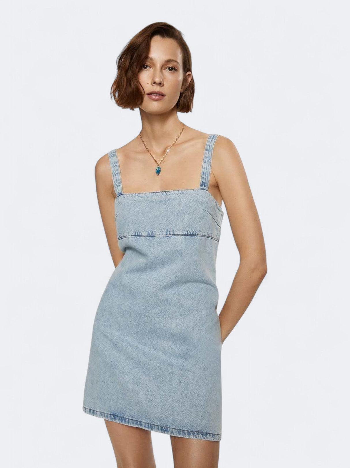 Image for Women's Washed Denim Mini Dress,Light Blue