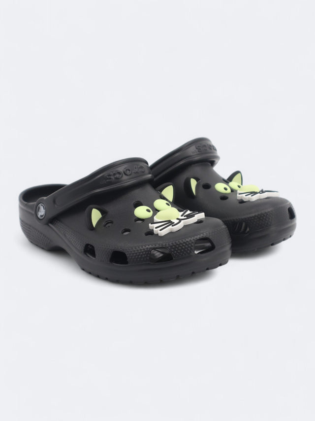 Image for Kid's Girl's Patched Classic Glow Black Cat Clogs Slippers,Black