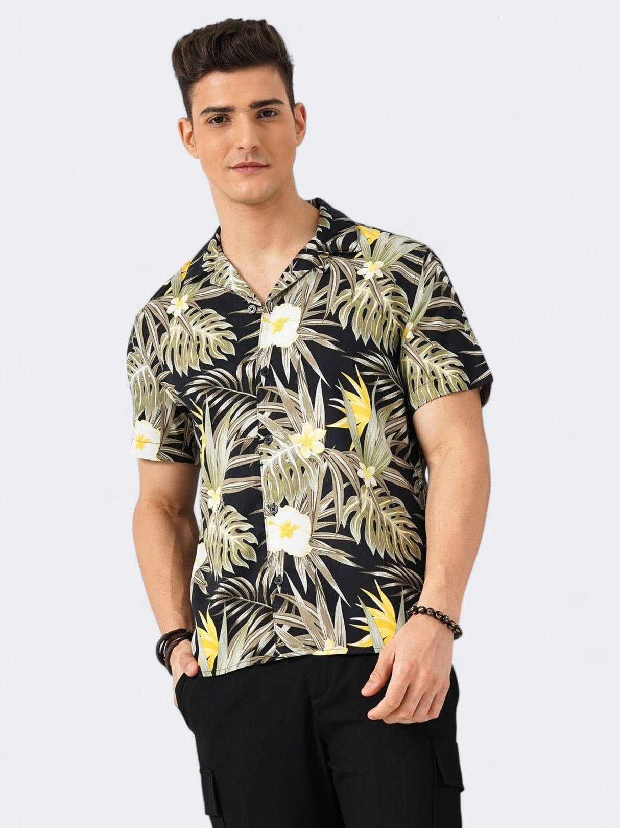 Image for Men's Floral Printed Shirt,Black