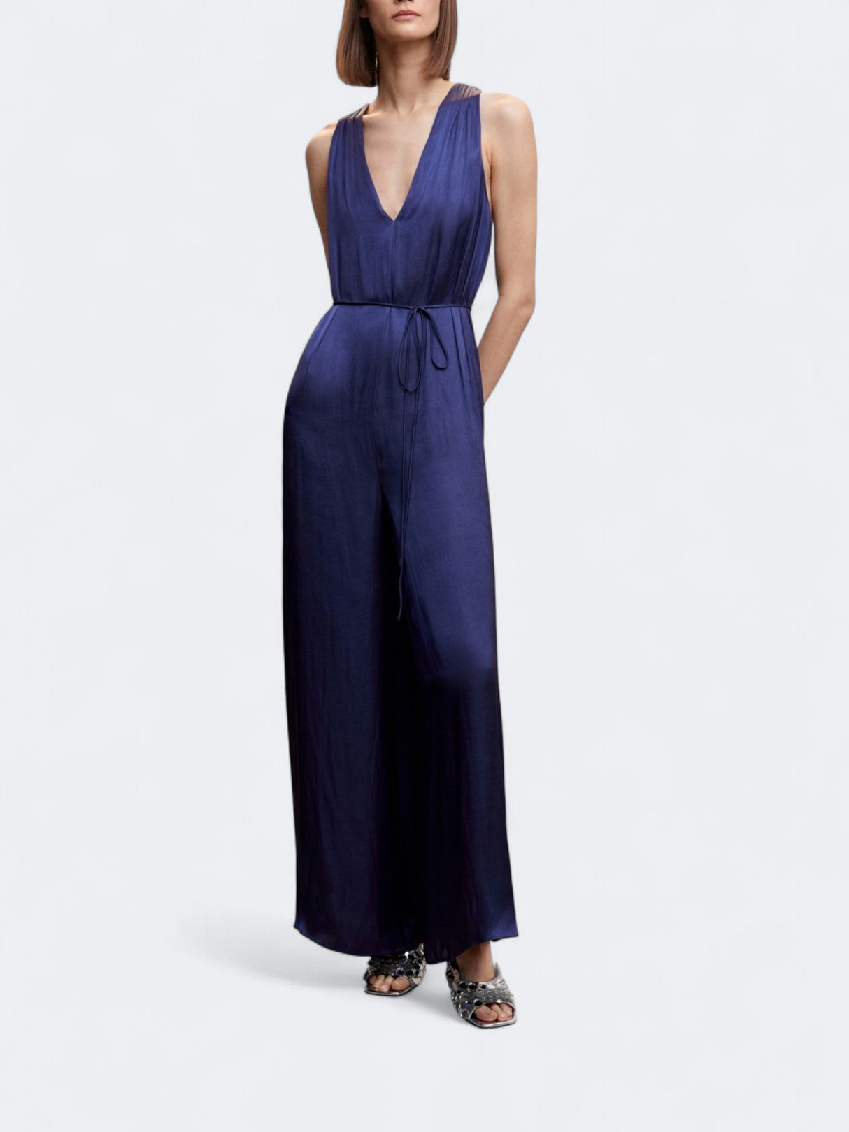 Image for Women's Long Satin Jumpsuit,Navy