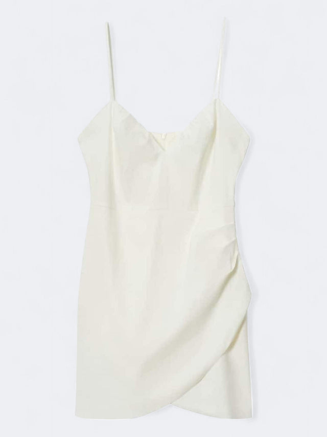 Image for Women's Plain Pleated Linen Blend Dress,Off White