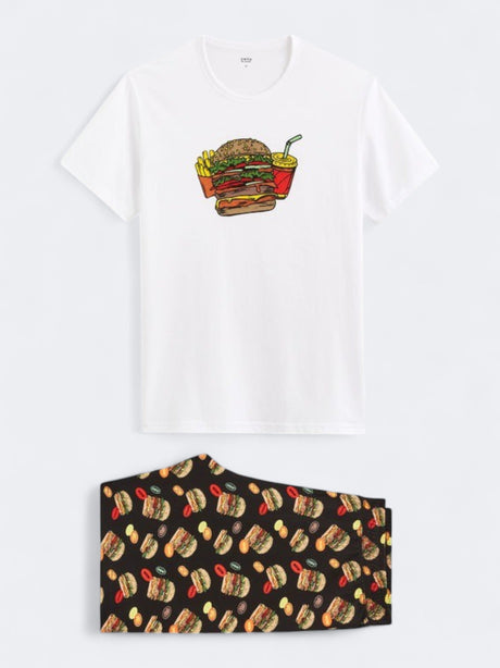 Image for Men's Graphic Printed 2 Pcs Pajamas Set,Black/White