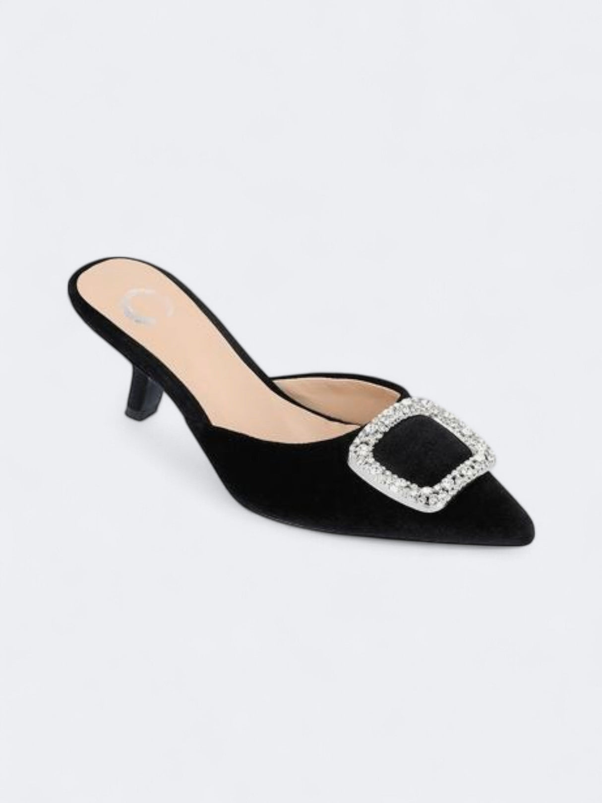 Image for Women's Textured Rishie Ornamented Kitten Heeled Shoes,Black