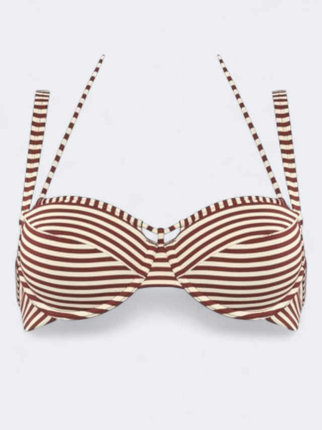 Image for Women's Striped Bikini Top,Burgundy/Beige