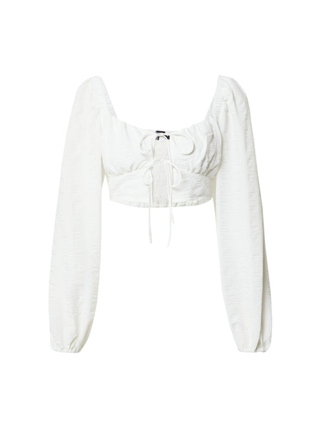 Image for Women's Tie Front Crop Ruffled Shirt,White