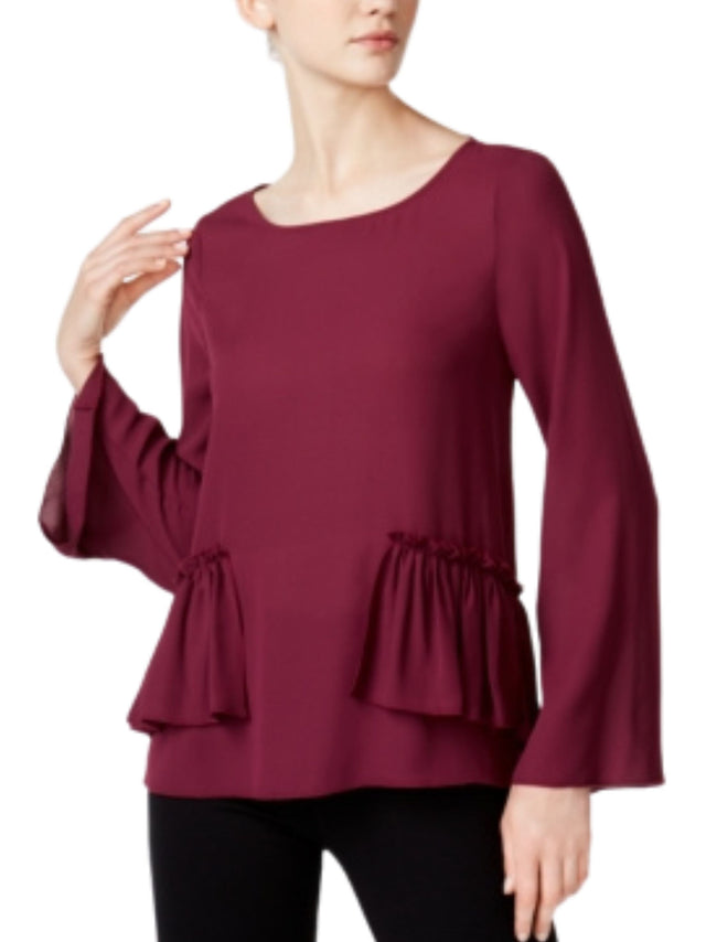 Image for Women's Ruffled Plain  Shirt,Wine
