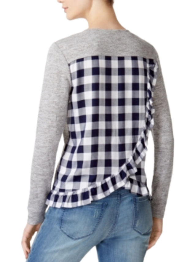 Image for Women's  Back Plaid Shirt,Grey