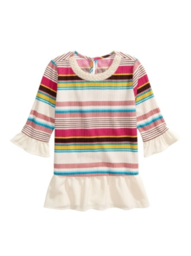 Image for Kids Girl's Ruffled Colorblocked Striped Sweaters,Multi