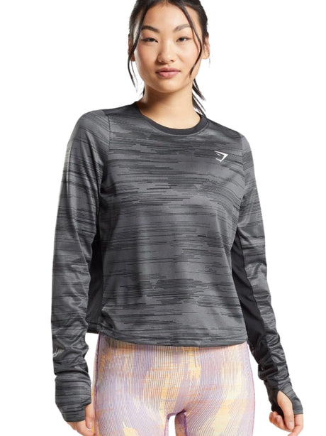 Image for women's Striped with Thumb Hole Sleeves Sport Top,Grey