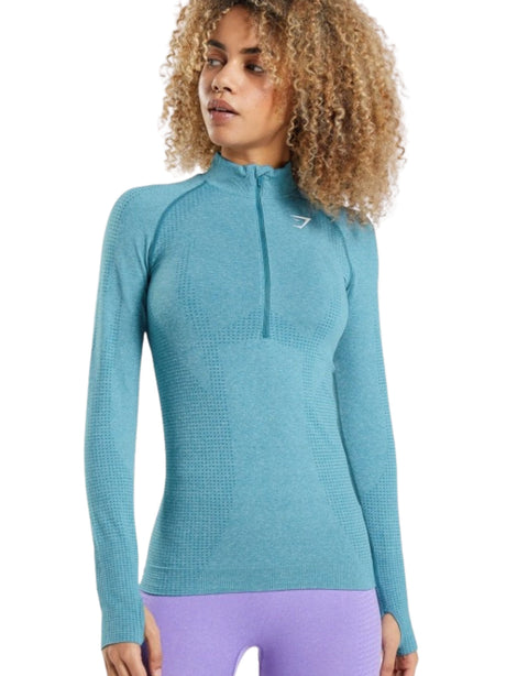 Image for Women's plain with Thumb Hole Sleeves Sport Top,Aqua