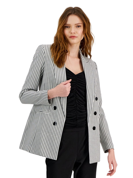 Image for Women's Plaid Blazer,White\Black