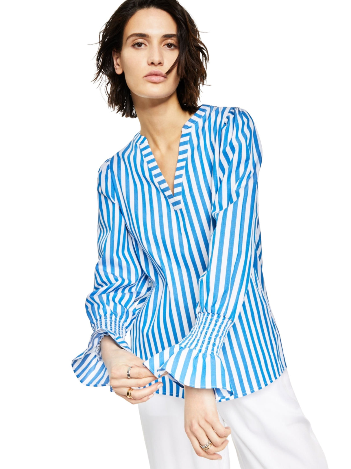 Image for Women's Striped Casual Top,Blue\White