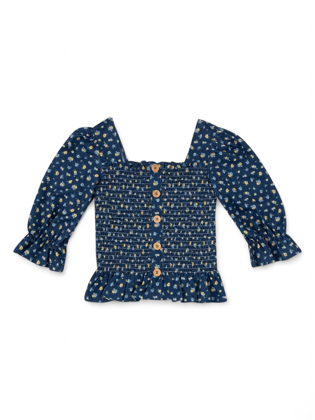 Image for Kids Girl's Floral Printed Top Decorative Buttons,Navy