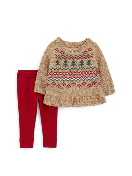 Image for Kids Girl's Knitted Set,Beige/Burgundy
