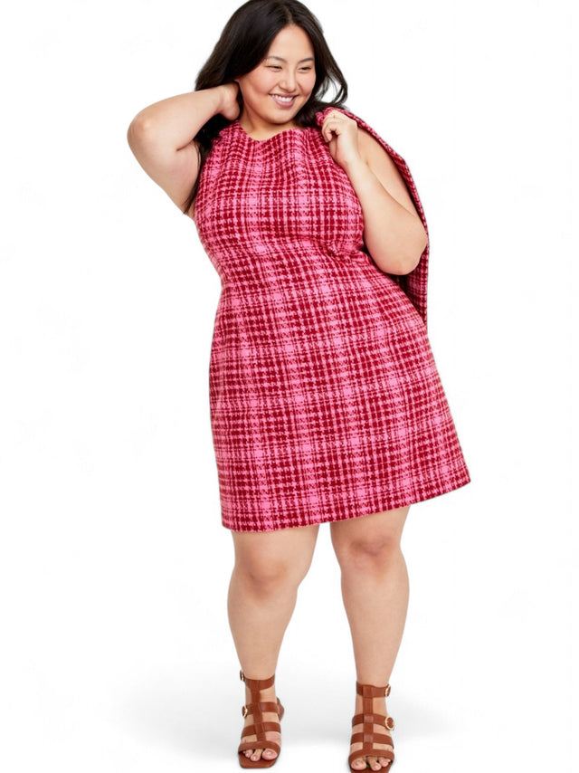 Image for Women's Houndstooth Pattern Dress,Fuchsia/Burgundy