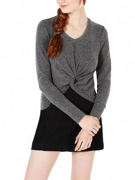 Image for Women's  Twist Front Crop Sweater,Grey