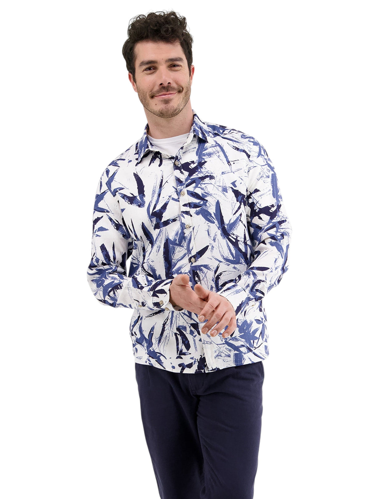 Image for Men's Printed Dress Shirt,White/Navy
