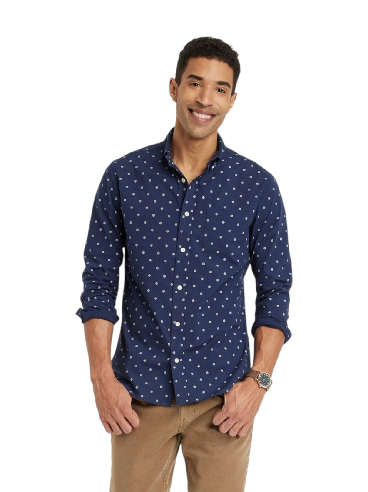 Image for Men's Printed Dress Shirt,Navy