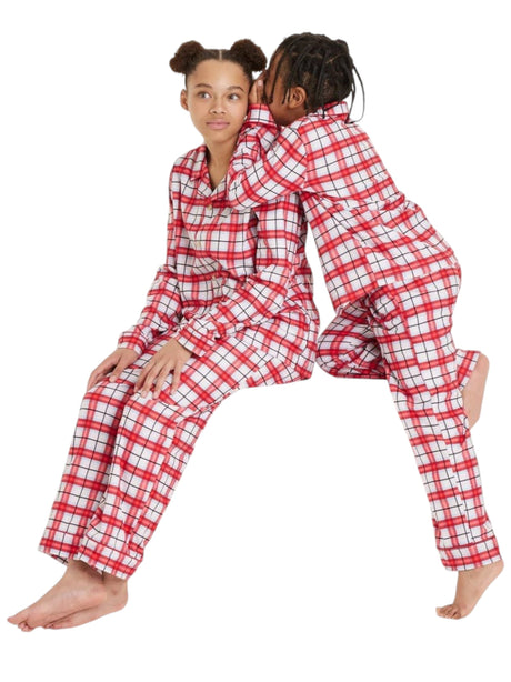 Image for Kids Girl's Plaid Pajama Set Chemise&Pant,Red