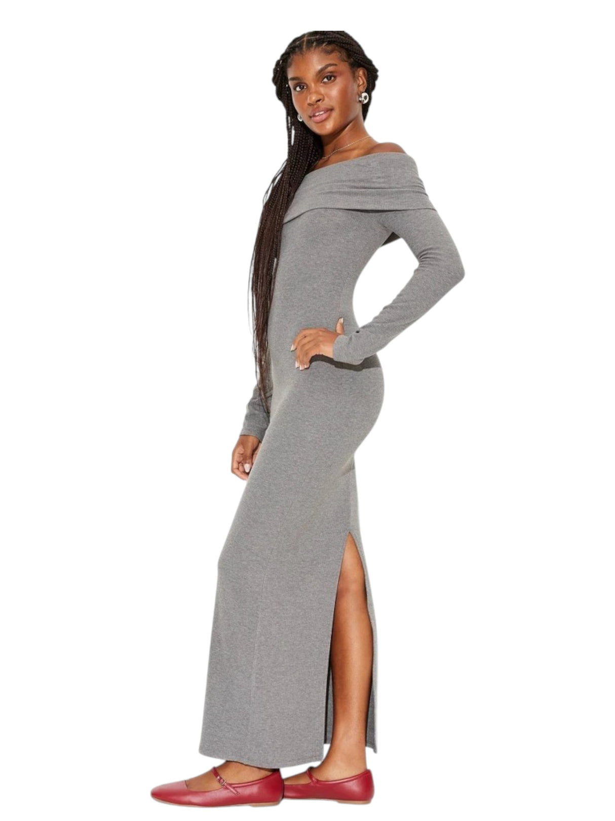 Image for Women's Ribbed Cold Shoulder Dress,Grey