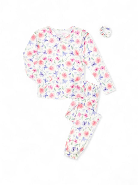 Image for Kids Girl's Floral Printed Pajama Set Elastic Hair Band,White