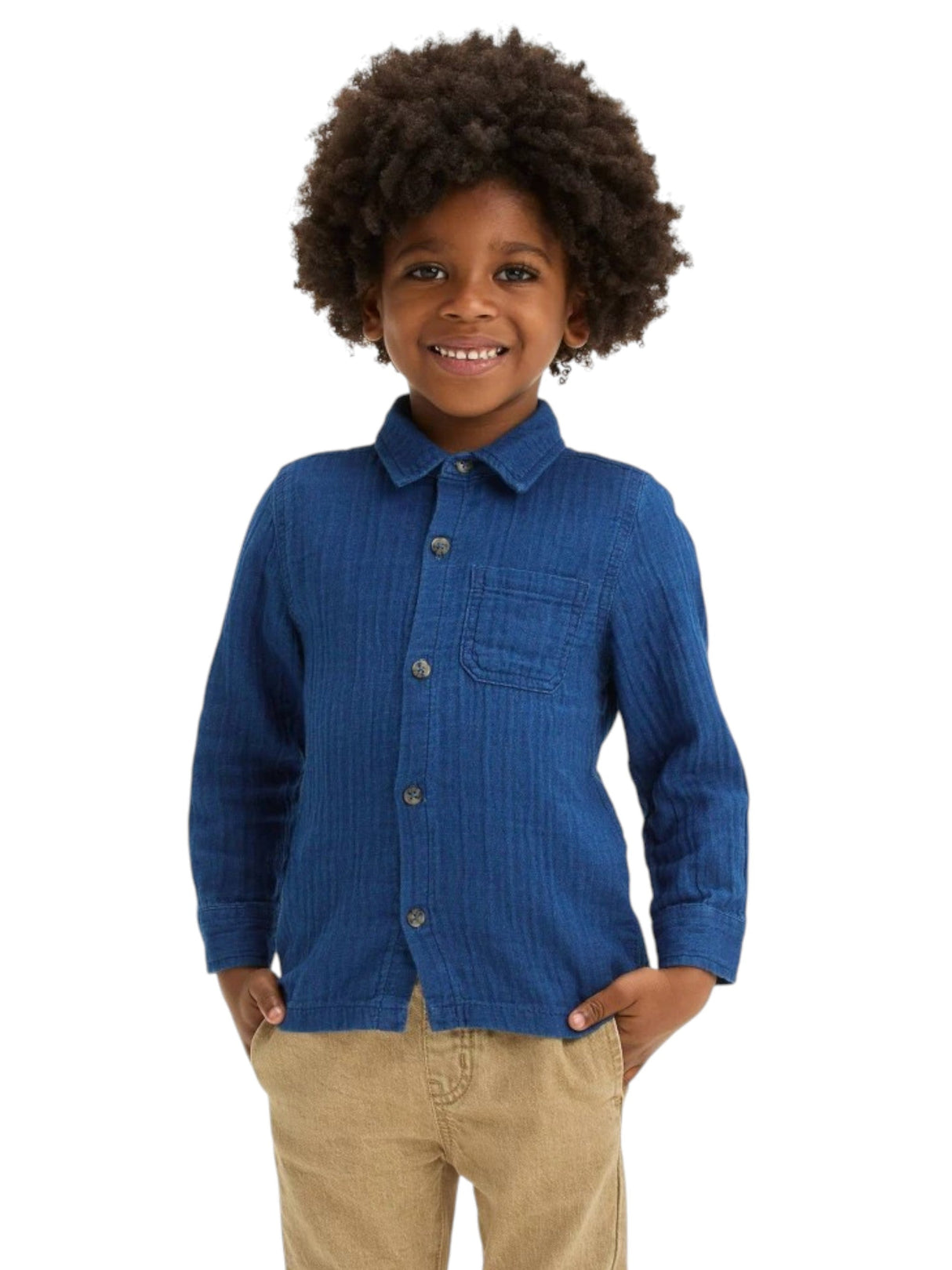 Image for Kids Boy's Plain Solid Button Down Shirt,Blue