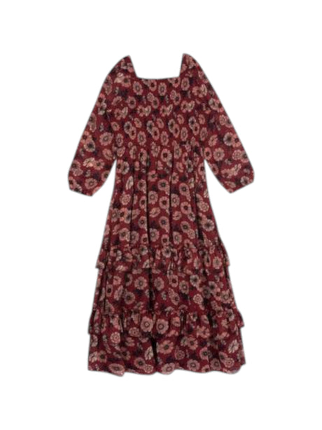 Image for Kids Girl's Mesh Floral Printed Ruffled Dress,Burgundy