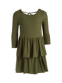 Image for Kids Girl's Ribbed Ruffled Dress,Olive