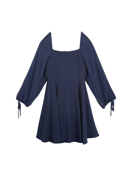 Image for Kids Girl's Knitted Dress Mesh Sleeves,Navy