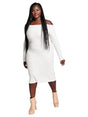 Image for Women's Knitted Ribbed Cold Shoulder Dress,Light Grey
