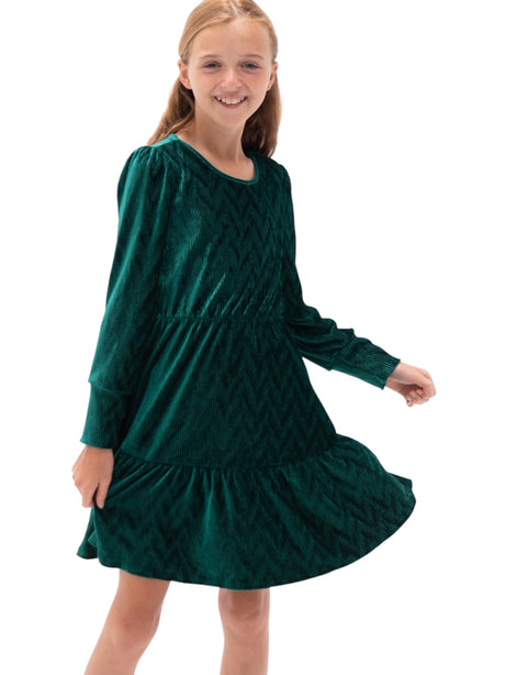 Image for Kids Girl's Ribbed Ruffled Dress,Royal Green