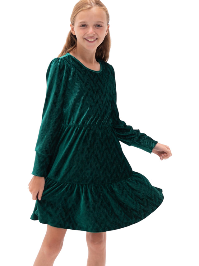 Image for Kids Girl's Ribbed Ruffled Dress,Royal Green