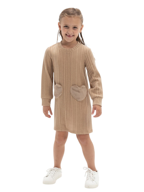 Image for Kids Girl's Knitted Heart Pockets Dress,Taupe
