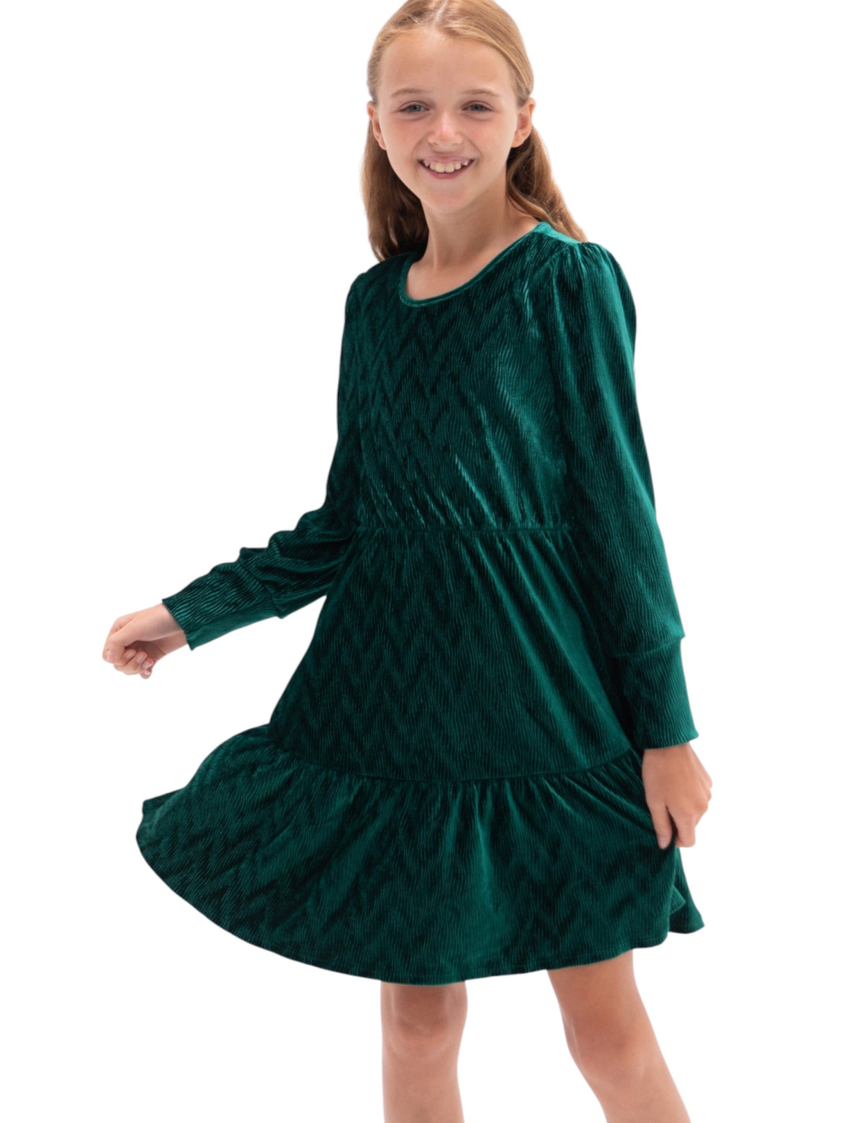 Image for Kids Girl's Velvet Ribbed Dress,Royal Green