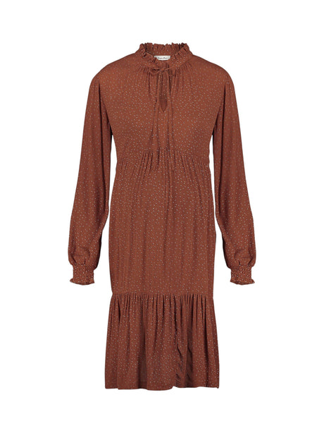 Image for Women's Dotted Ruffled Dress,Brown