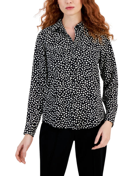 Image for Women's Printed Buttons Down Shirt,White/Black