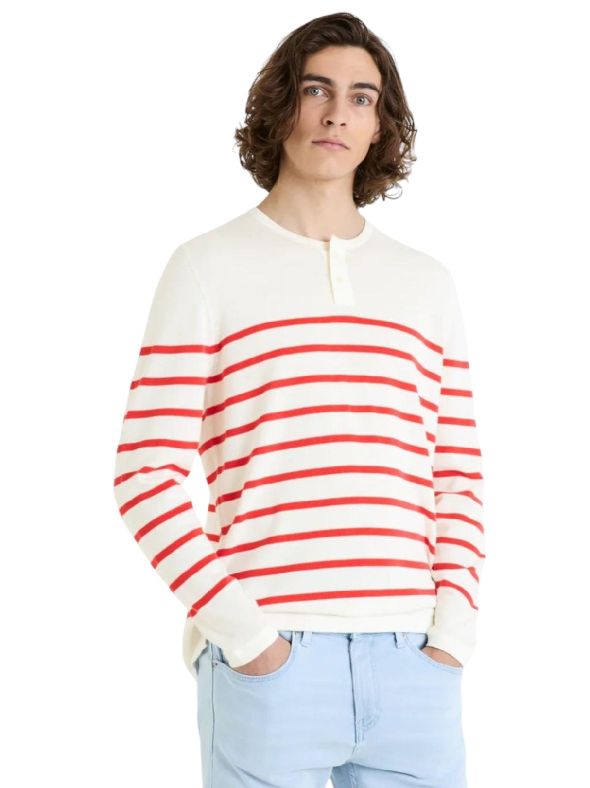 Image for Men's Striped Sweaters,White\Red