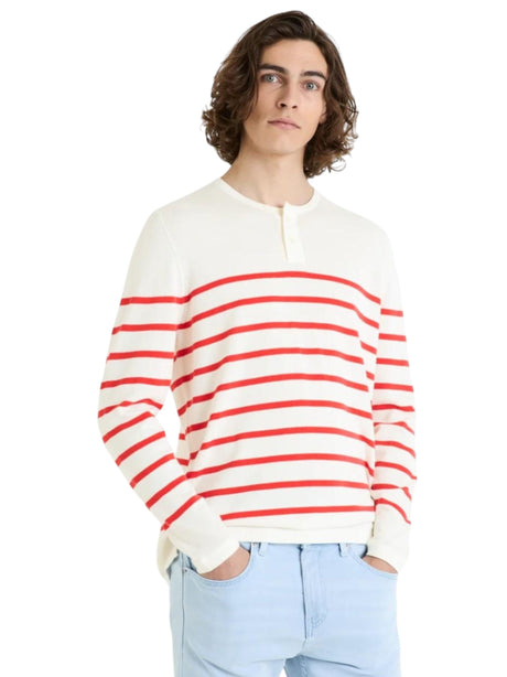 Image for Men's Striped Sweaters,White\Red