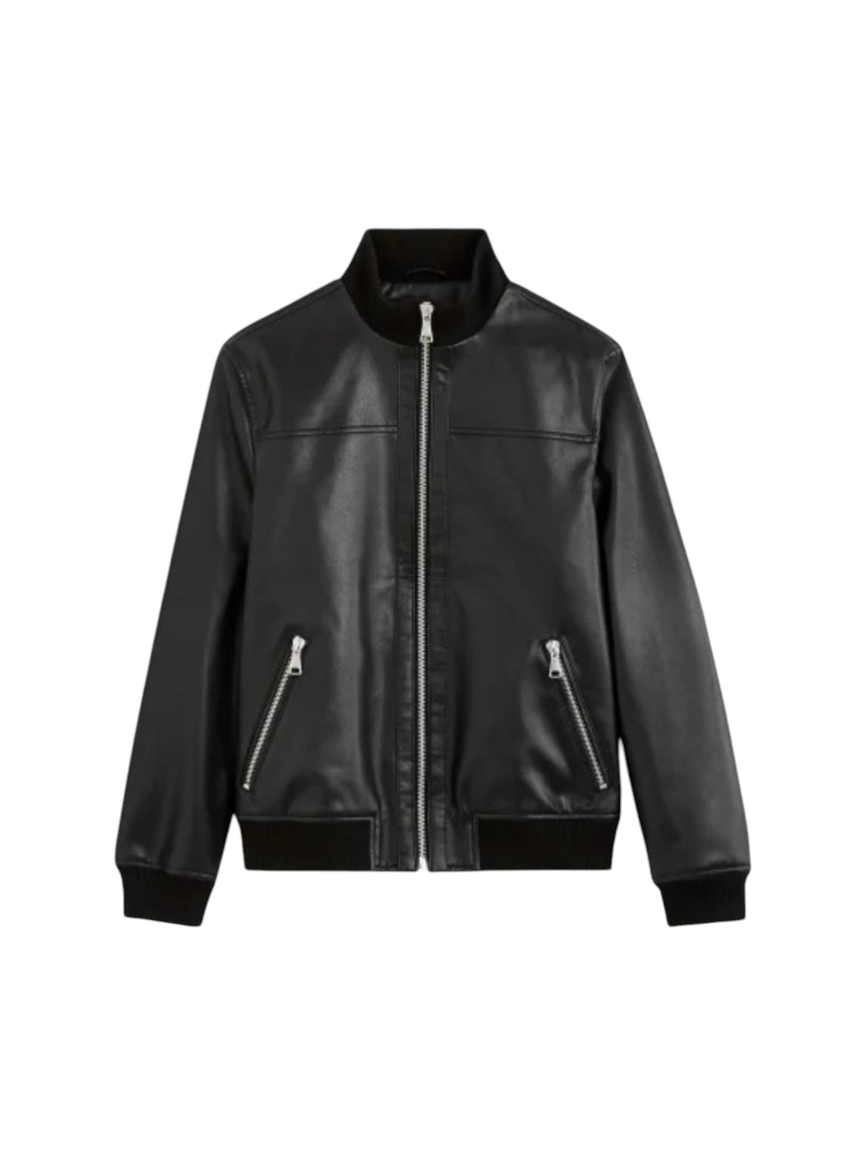 Image for Men's  Plain Solid Leather Jacket Two Pockets,Black