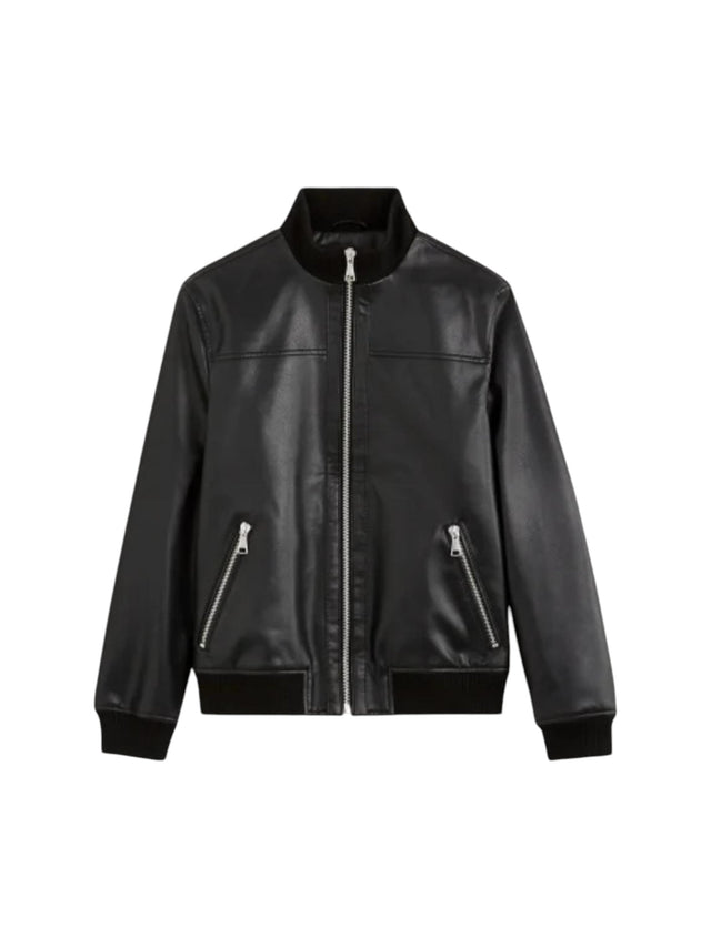 Image for Men's  Plain Solid Leather Jacket Two Pockets,Black