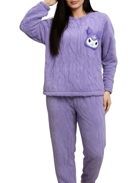 Image for Women's Faux Fur Sleepwear Pajama Set Top&Pant,Purple